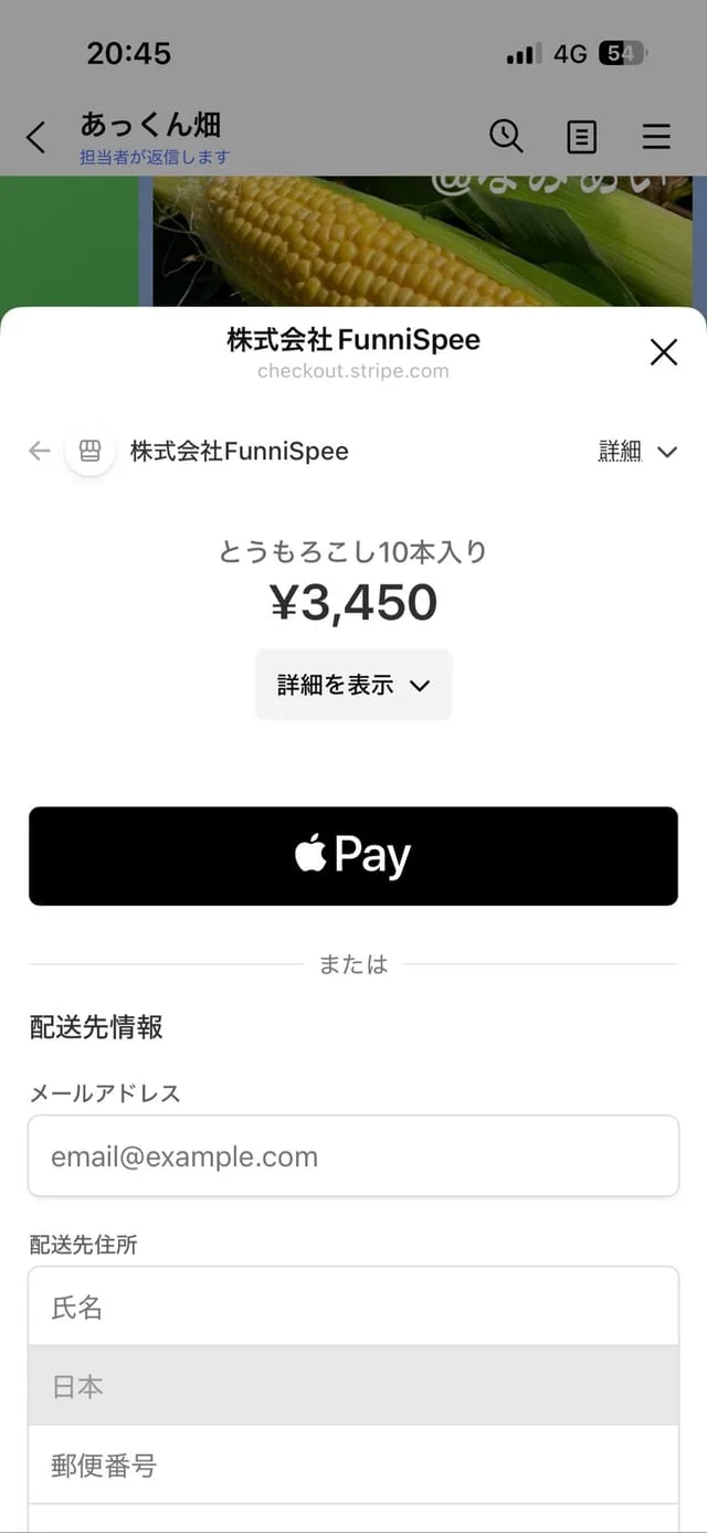 クレジットカード・Apple PayでLINEのまま決済する画面